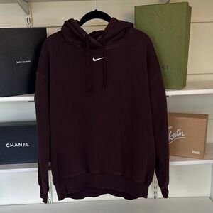 Nike Women’s Dark Brown Hoodie with White Swoosh Oversized